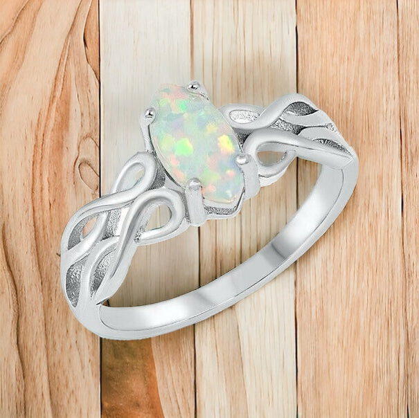 Silver Celtic Knot Ring White Opal Size 4-10