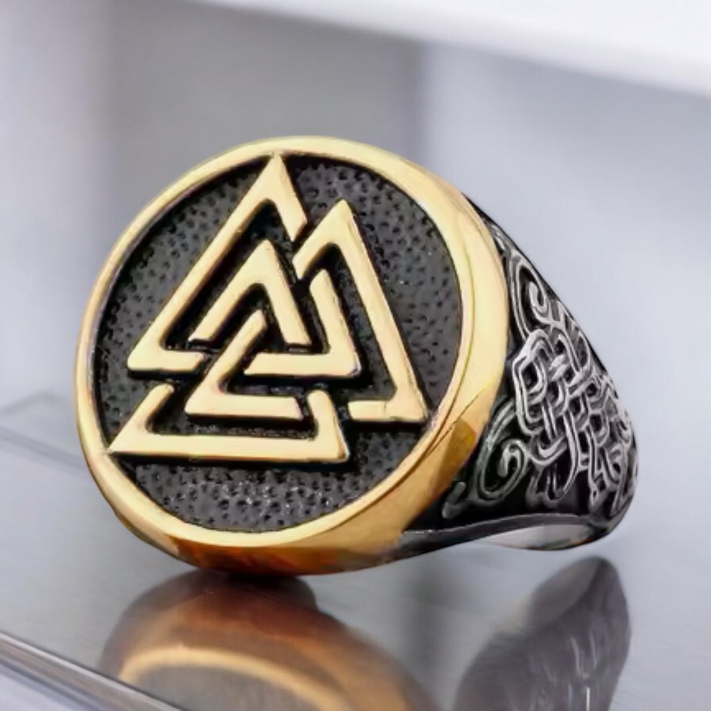 Large 316L Surgical Stainless Steel Viking Valknut Ring Size 7-13