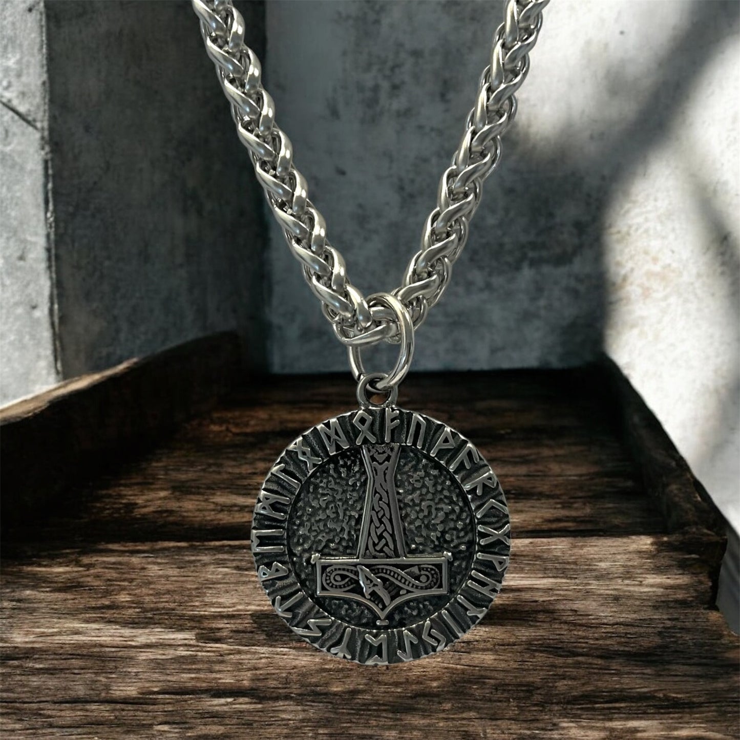 Large 316L Surgical Stainless Steel Viking Norse Thors Hammer Mjolnir Pendant + Free Chain Necklace