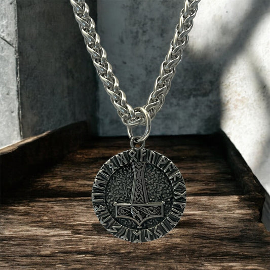 Large 316L Surgical Stainless Steel Viking Norse Thors Hammer Mjolnir Pendant + Free Chain Necklace