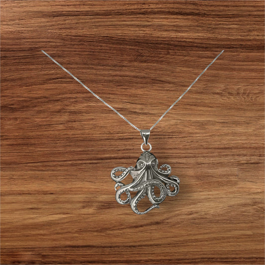 Large 925 Sterling Silver Octopus Pendant + Free Chain Necklace