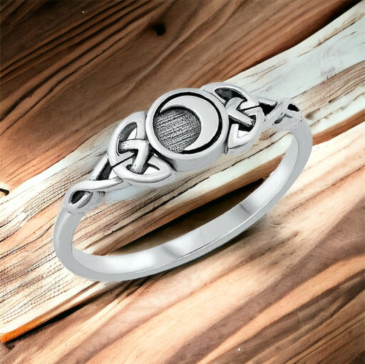 925 Sterling Silver Celtic Moon Ring Size 4-10