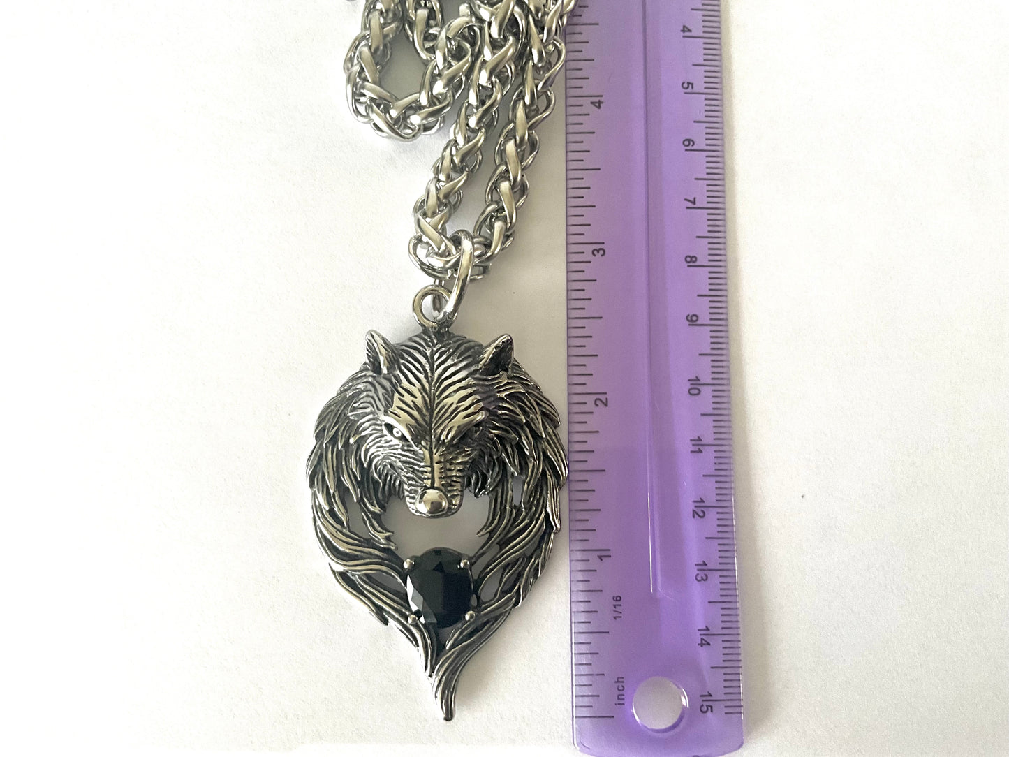 Large 316L Surgical Stainless Steel Wolf Head Pendant + Free Chain Necklace