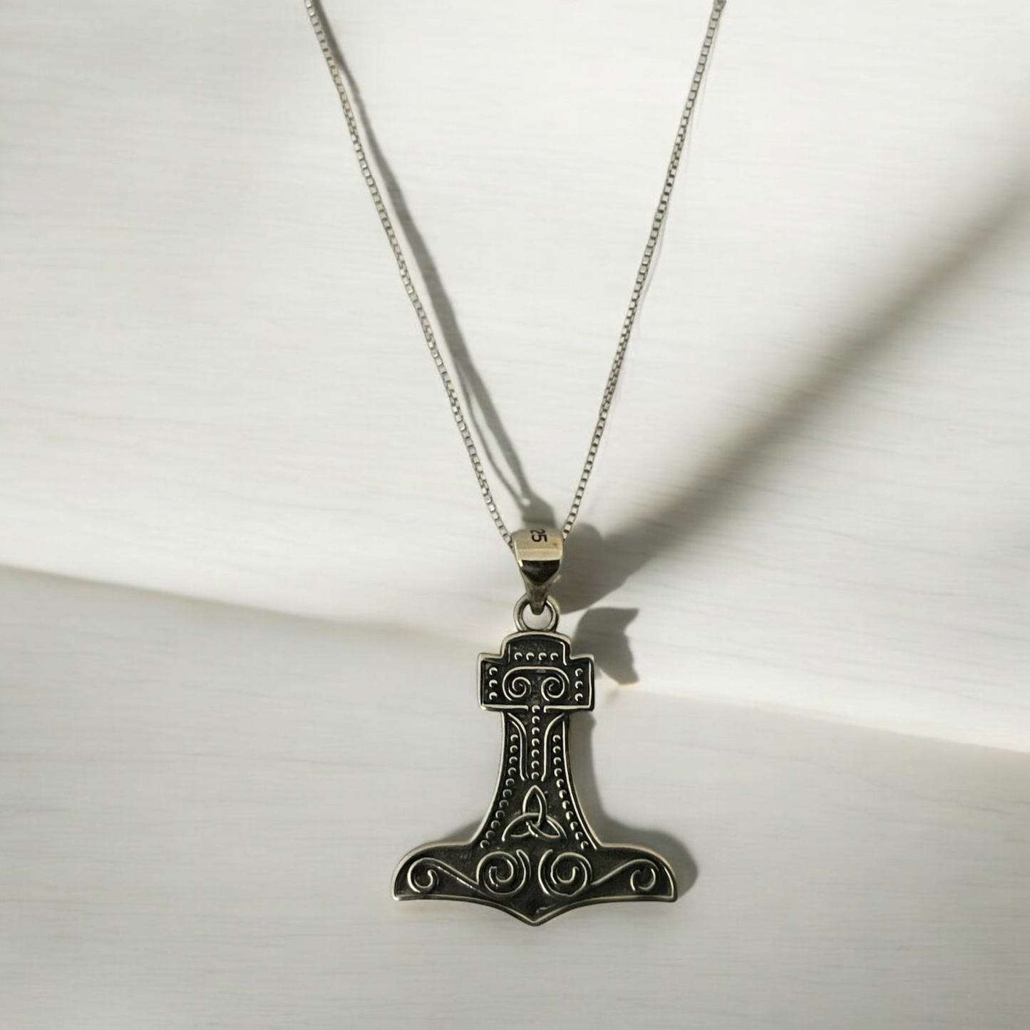 Double-Sided  925 Sterling Silver Norse Viking Thor's Thors Hammer Mjolnir Pendant + Free Chain