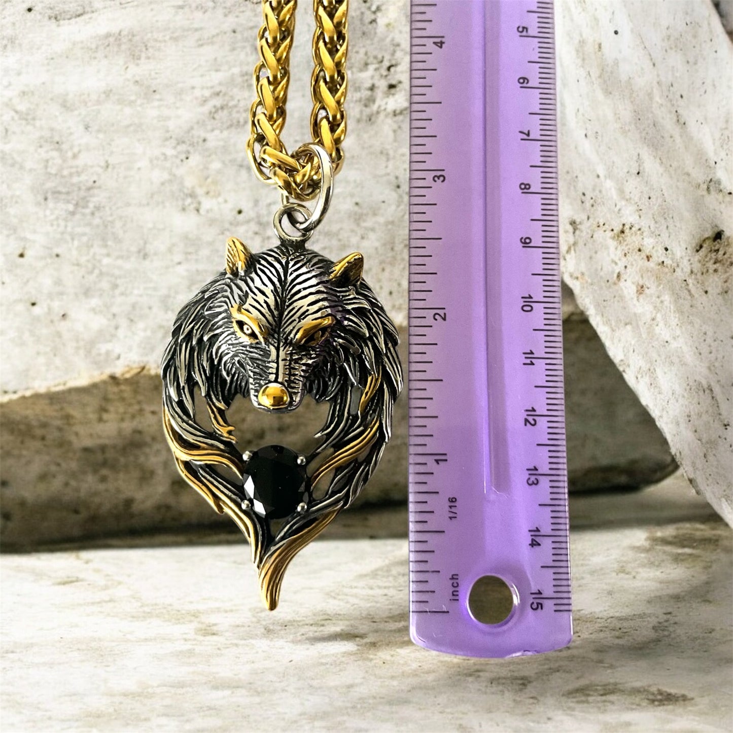 Large 316L Surgical Stainless Steel Wolf Head Pendant + Free Chain Necklace