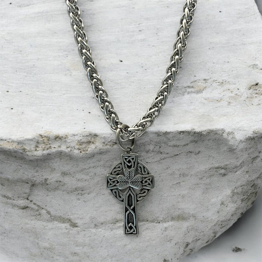 Large 316L Surgical Stainless Steel Irish Celtic Shamrock Pendant + Free Chain Necklace