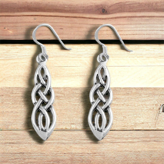 Large Silver Celtic Knotwork Dangle Earrings