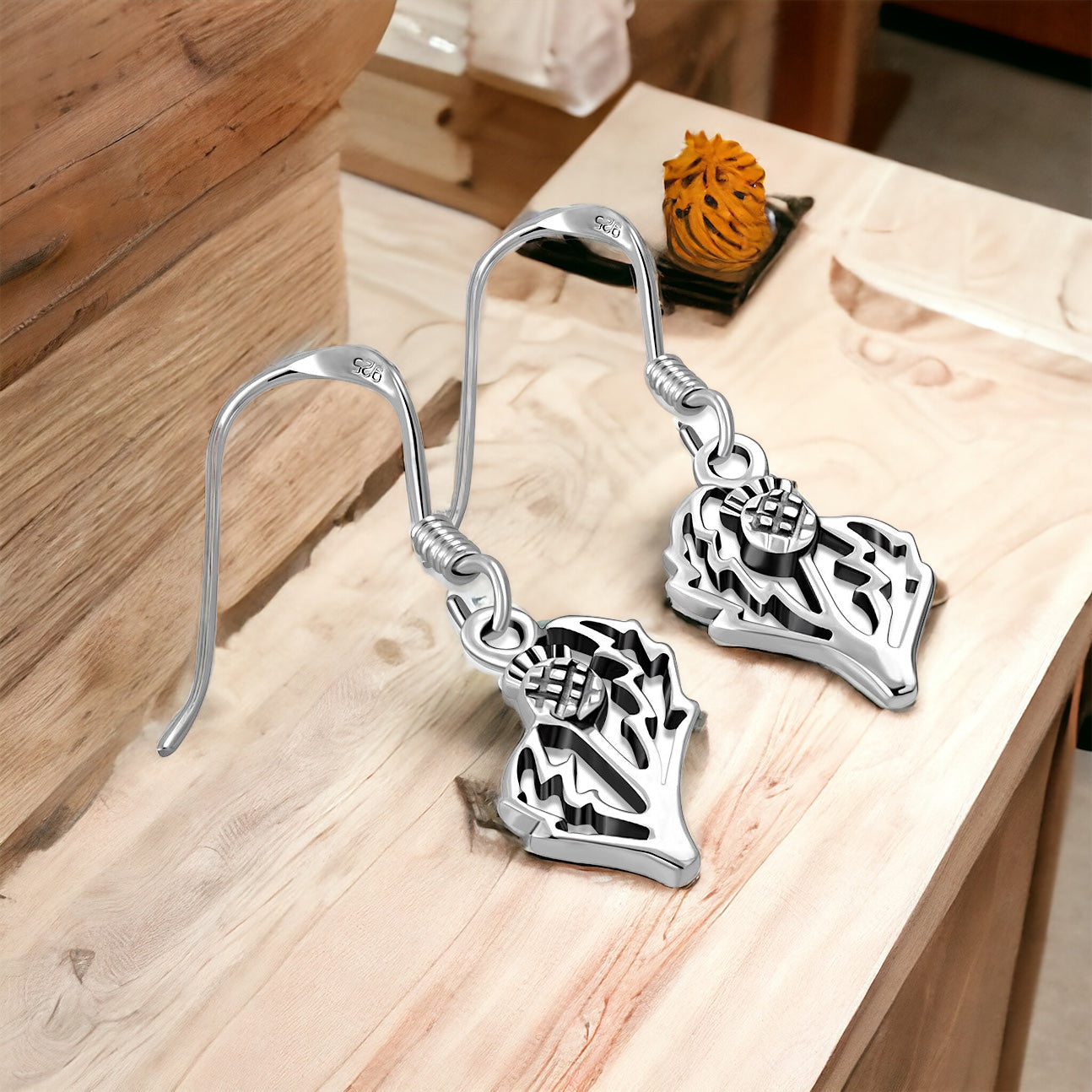 Silver Scottish Thistle Dangle Earrings