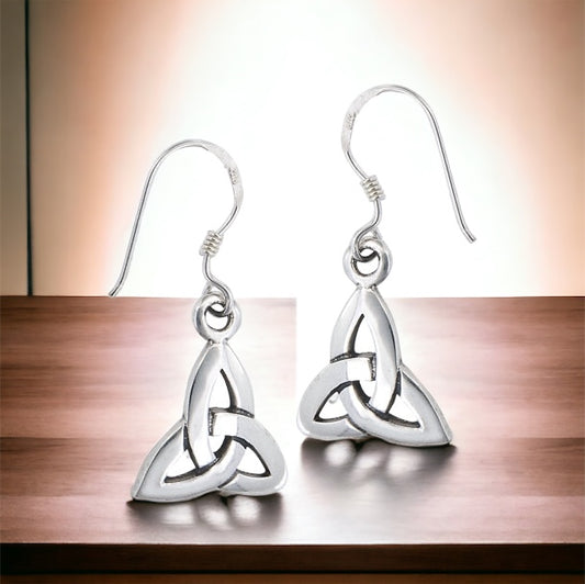 Silver Celtic Triquetra Trinity Knot Dangle Earrings