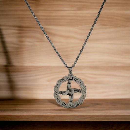 Large 925 Sterling Silver Irish Celtic St. Brigid's Cross Pendant + Free Chain Necklace