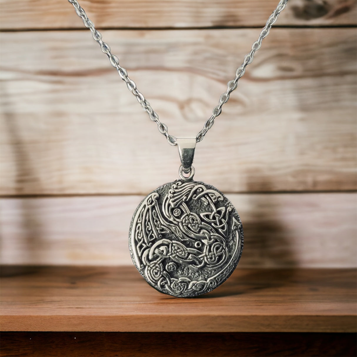 Large 925 Sterling Silver Celtic Dragon Necklace