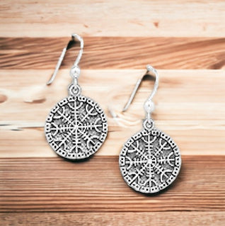 Handcast 925 Sterling Silver Viking Helm of Awe Dangle Earrings