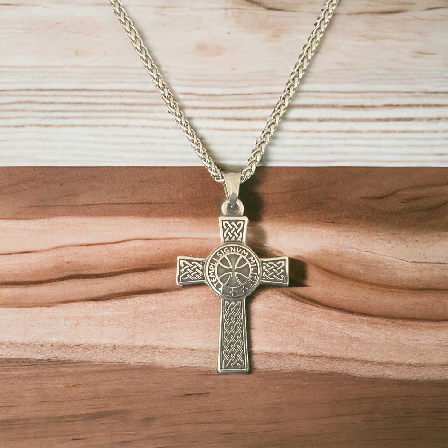 Large Double-Sided 316L Surgical Stainless Steel Crusader Knights Templar Cross Pendant + Free Chain Necklace