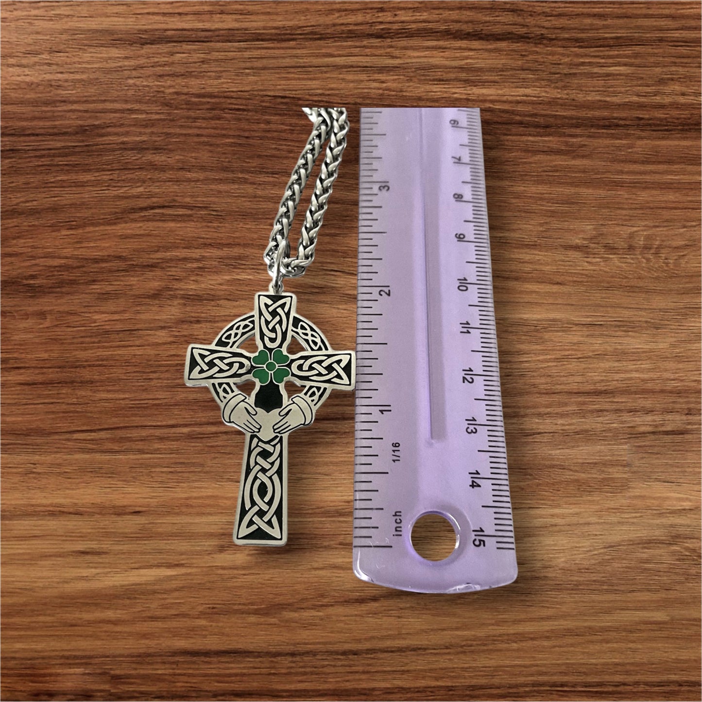 316L Surgical Stainless Steel Irish Claddagh Cross Pendant + Free Chain Necklace