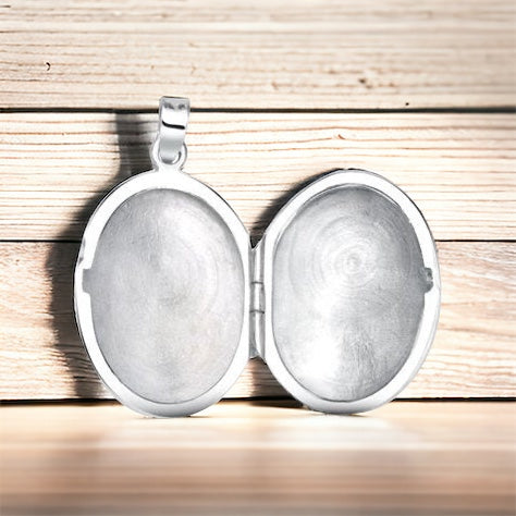 Sterling Silver Oval Photo Locket + Free Chain