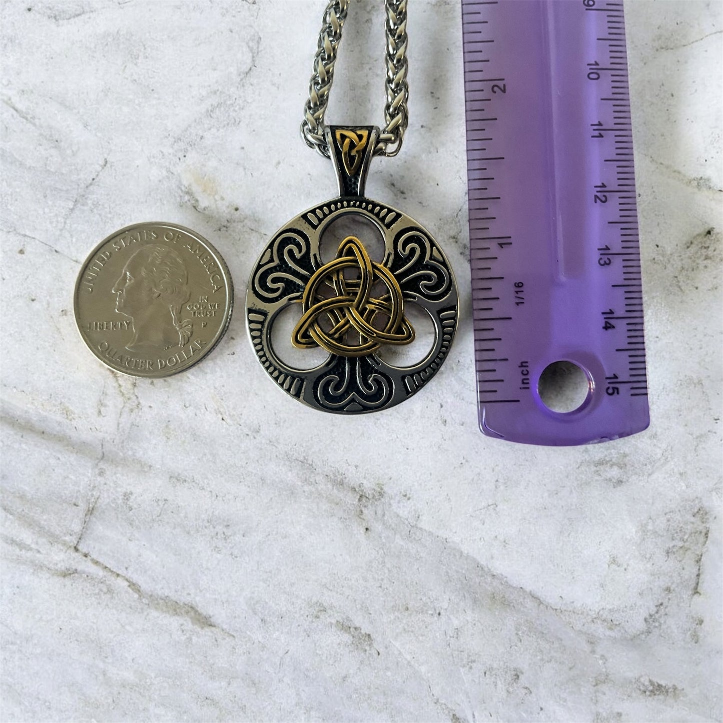 Large 316L Surgical Stainless Steel Irish Celtic Triquetra Trinity Knot Pendant + Free Chain Necklace