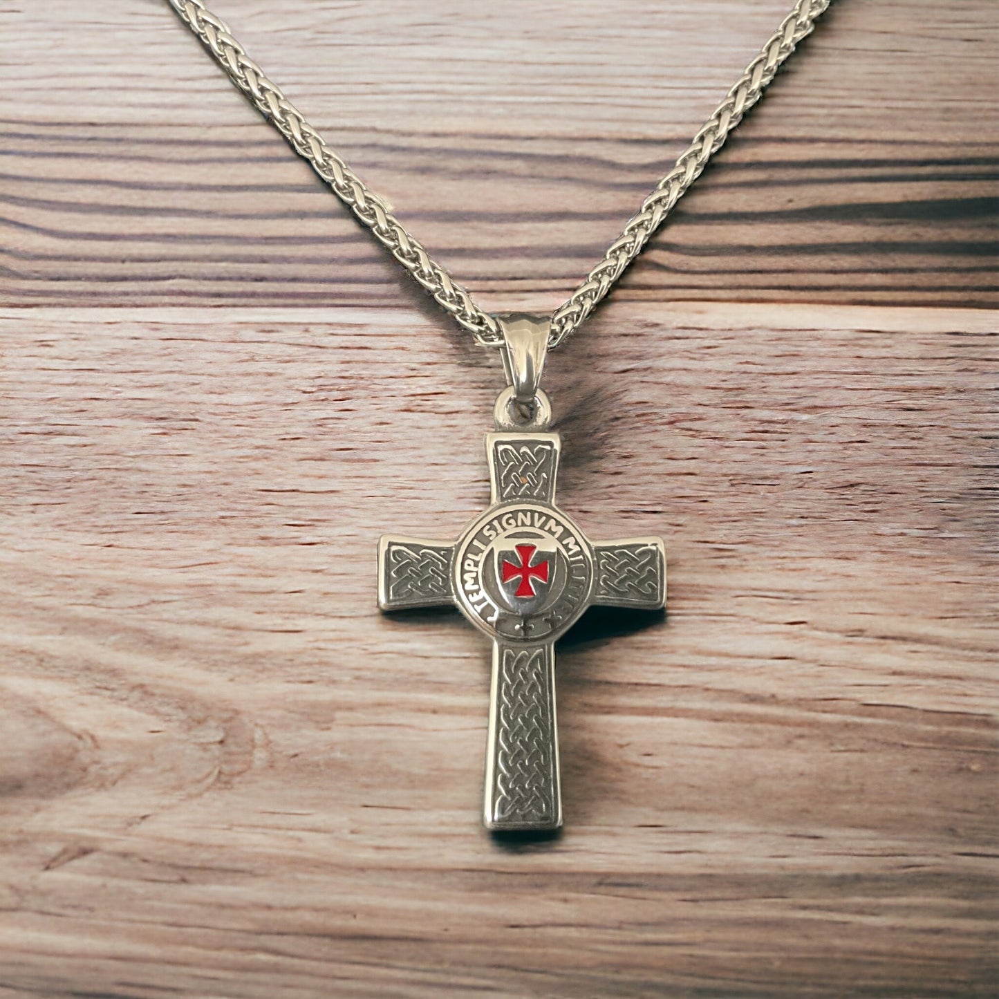 Large Double-Sided 316L Surgical Stainless Steel Crusader Knights Templar Cross Pendant + Free Chain Necklace