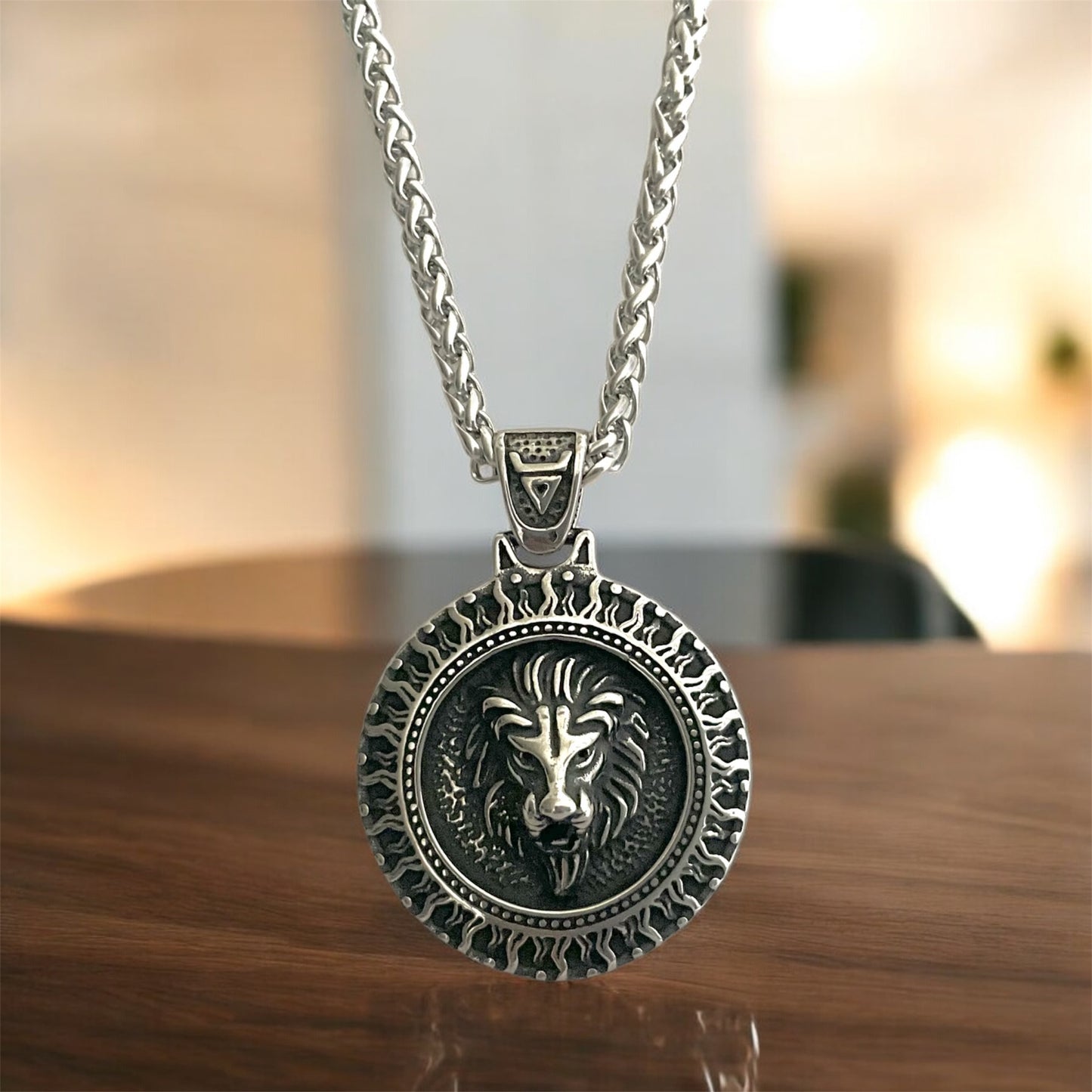 Large 316L Surgical Stainless Steel Lion Head Pendant + Free Chain Necklace