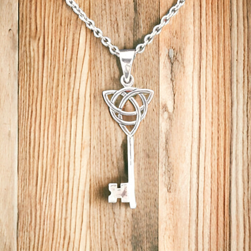 Handcast 925 Sterling Silver Irish Celtic Triquetra Trinity Knot Key Pendant + Free Chain Necklace