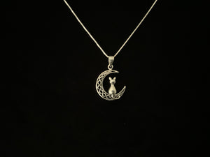 925 Sterling Silver Celtic Cat Pendant Necklace + Free Chain