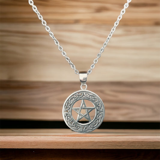 925 Sterling Silver Celtic Pentacle Pentagram Pendant + Free Chain