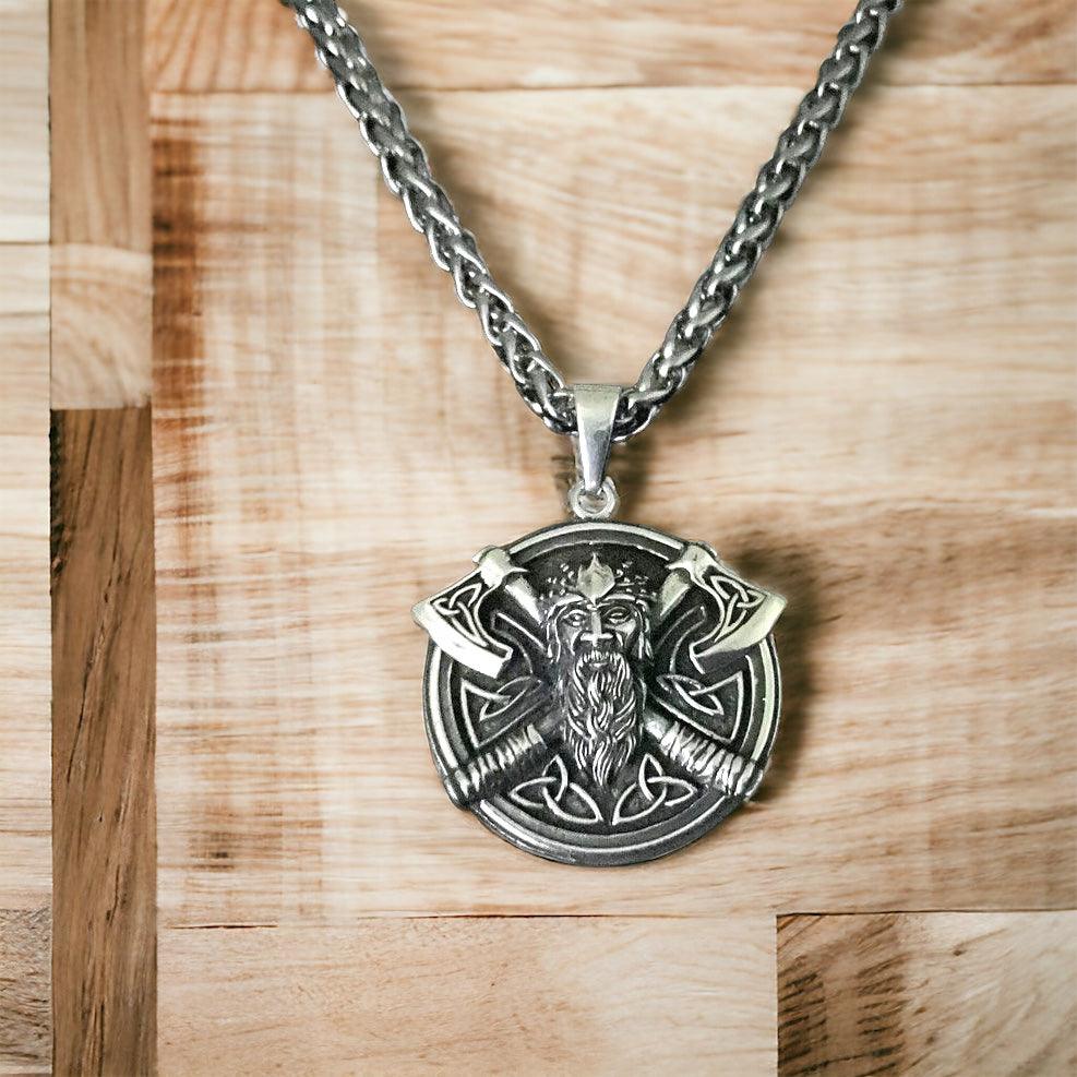 Handcast 925 Sterling Silver Celtic Viking Norse Odin God Battle Axe Pendant Celtic Trinity Necklace + Free Chain