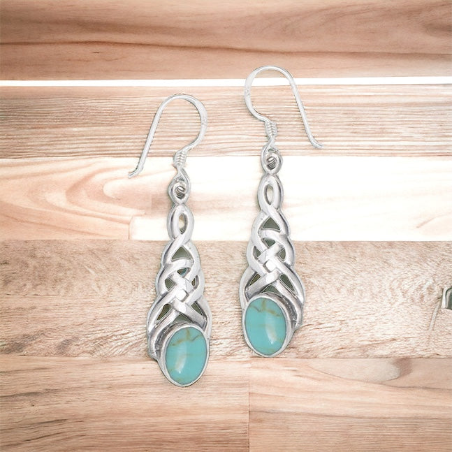 Silver Celtic Dangle Earrings w/ Turquoise