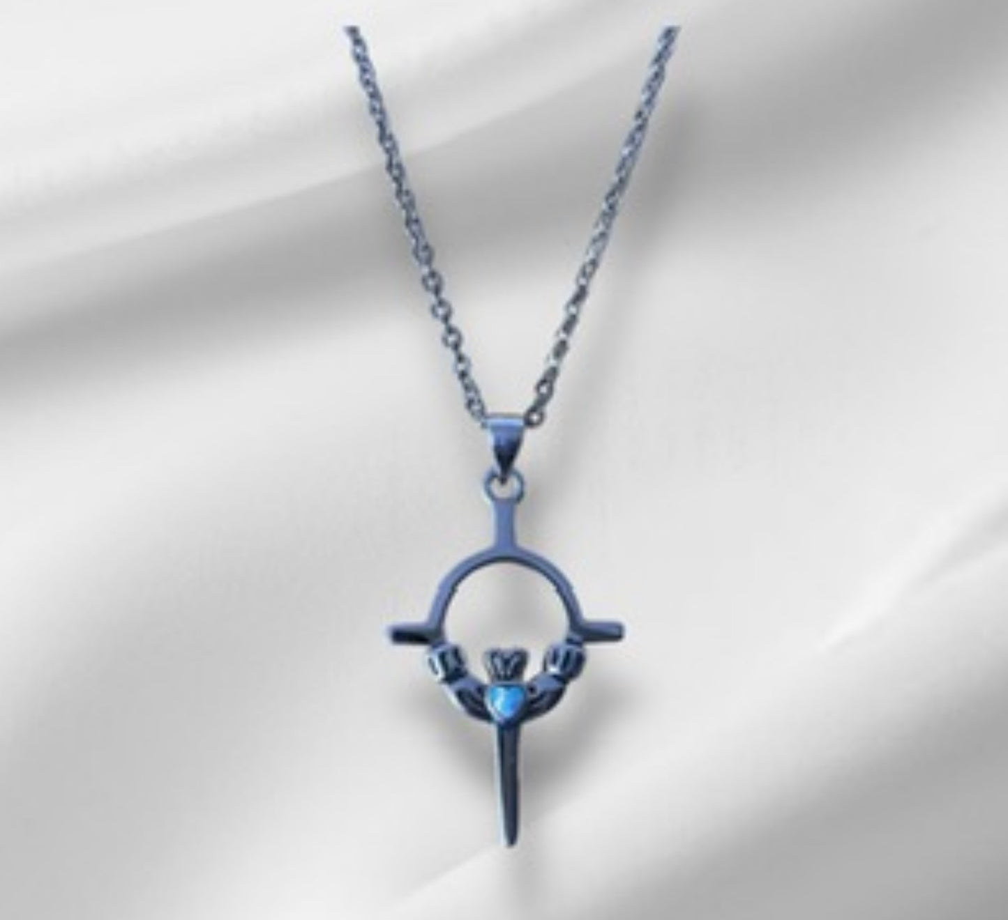 925 Sterling Silver Irish Celtic Claddagh Claddaugh Cross Pendant Turquoise Necklace Free Chain