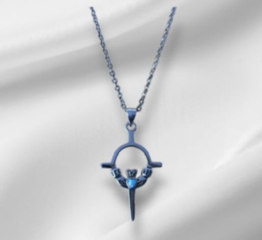 925 Sterling Silver Irish Celtic Claddagh Claddaugh Cross Pendant Turquoise Necklace Free Chain