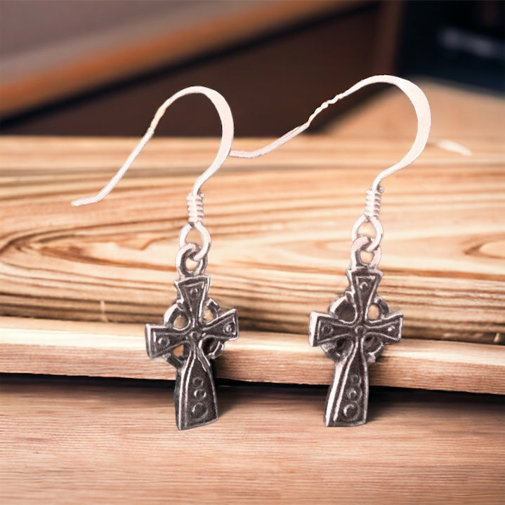 925 Sterling Silver Celtic Cross Dangle Earrings