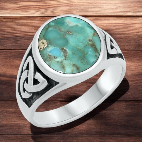 Large Celtic 925 Sterling Silver Turquoise Ring Size 7-12