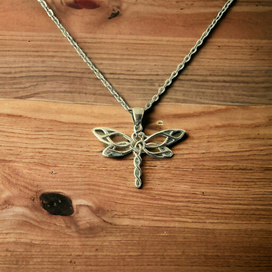 925 Sterling Silver Celtic Dragonfly Pendant Necklace + Free Chain