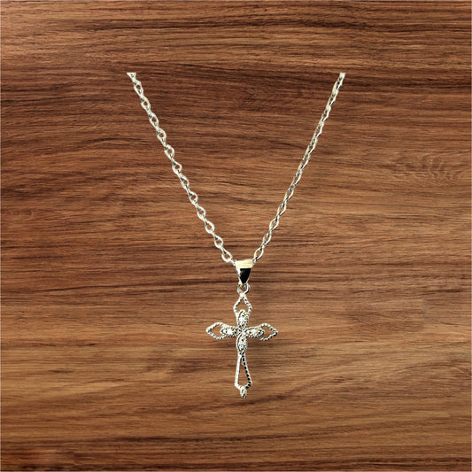 925 Sterling Silver Cross CZ Pendant Necklace + Free Chain