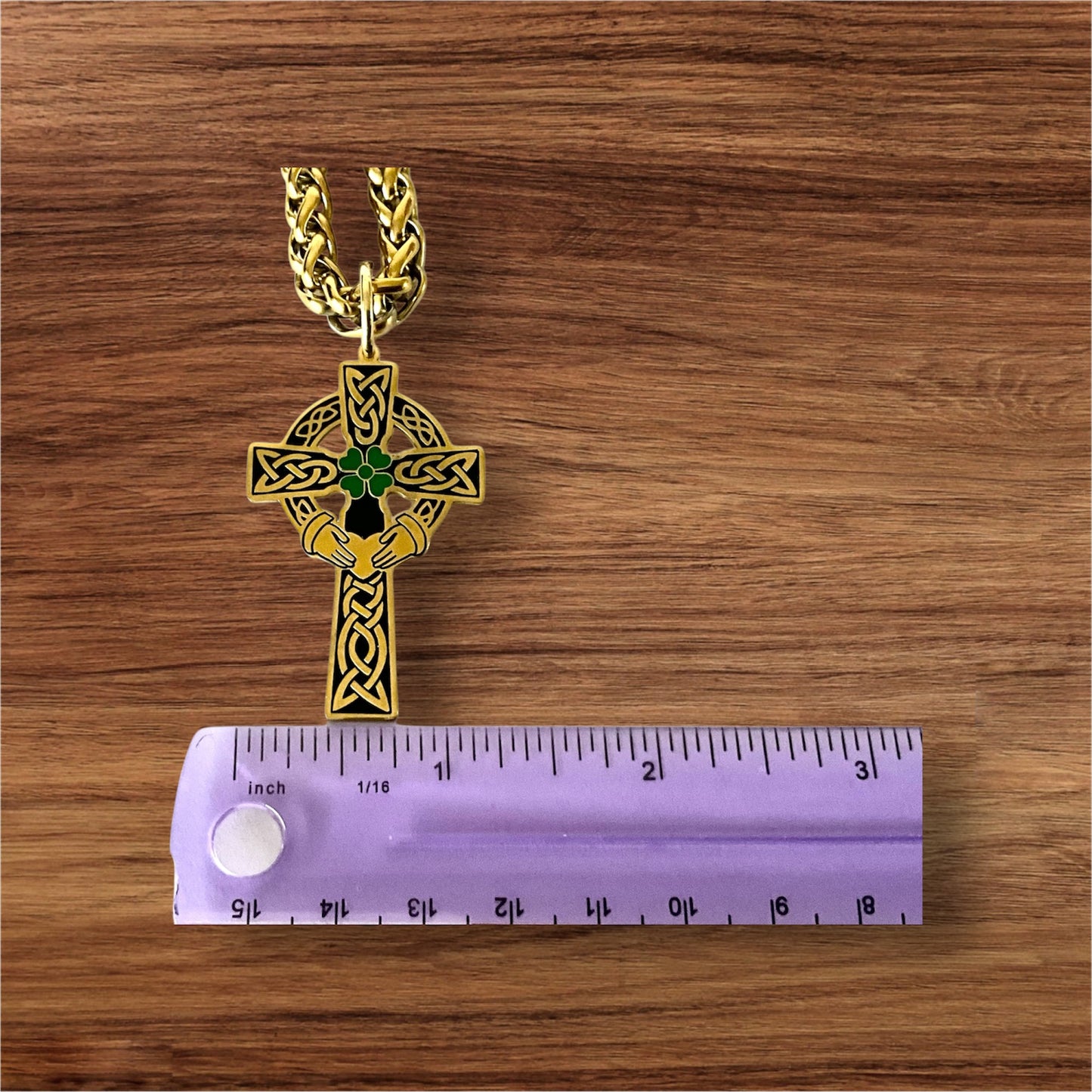 Large 316L Surgical Stainless Steel Irish Celtic Claddagh Cross Pendant + Free Chain Necklace