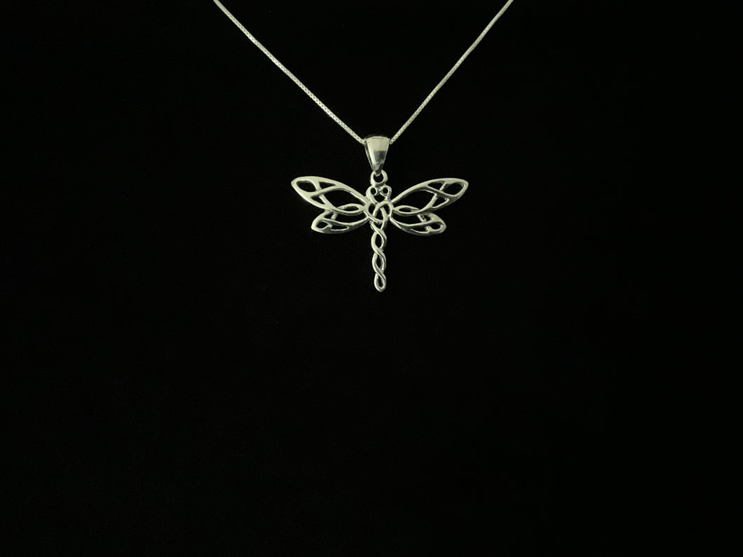 925 Sterling Silver Celtic Dragonfly Pendant Necklace + Free Chain
