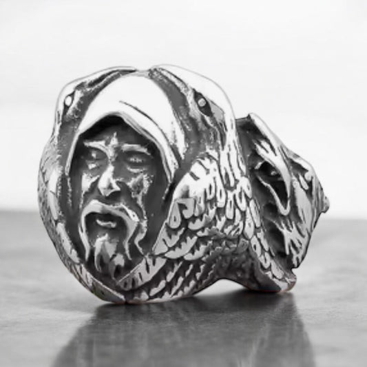 Large 316L Surgical Stainless Steel Viking Odin Ring Size 7-13