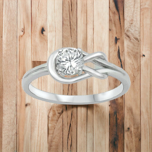 Silver Celtic Love Knot Ring Clear CZ Size 4-10
