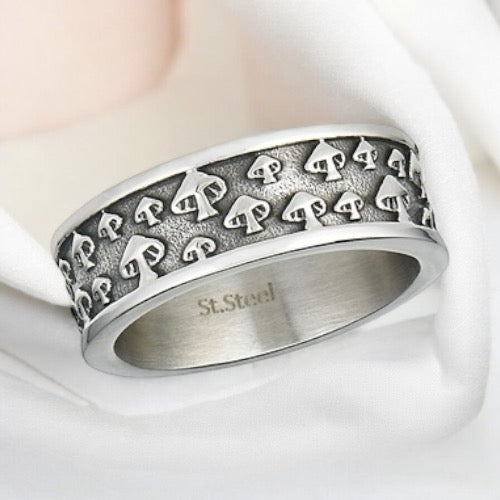 Large 316L Surgical Stainless Steel Multiple Mushroom Ring Band Size 7-12