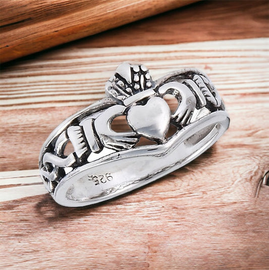 Sterling Silver Irish Wishbone Claddagh Ring