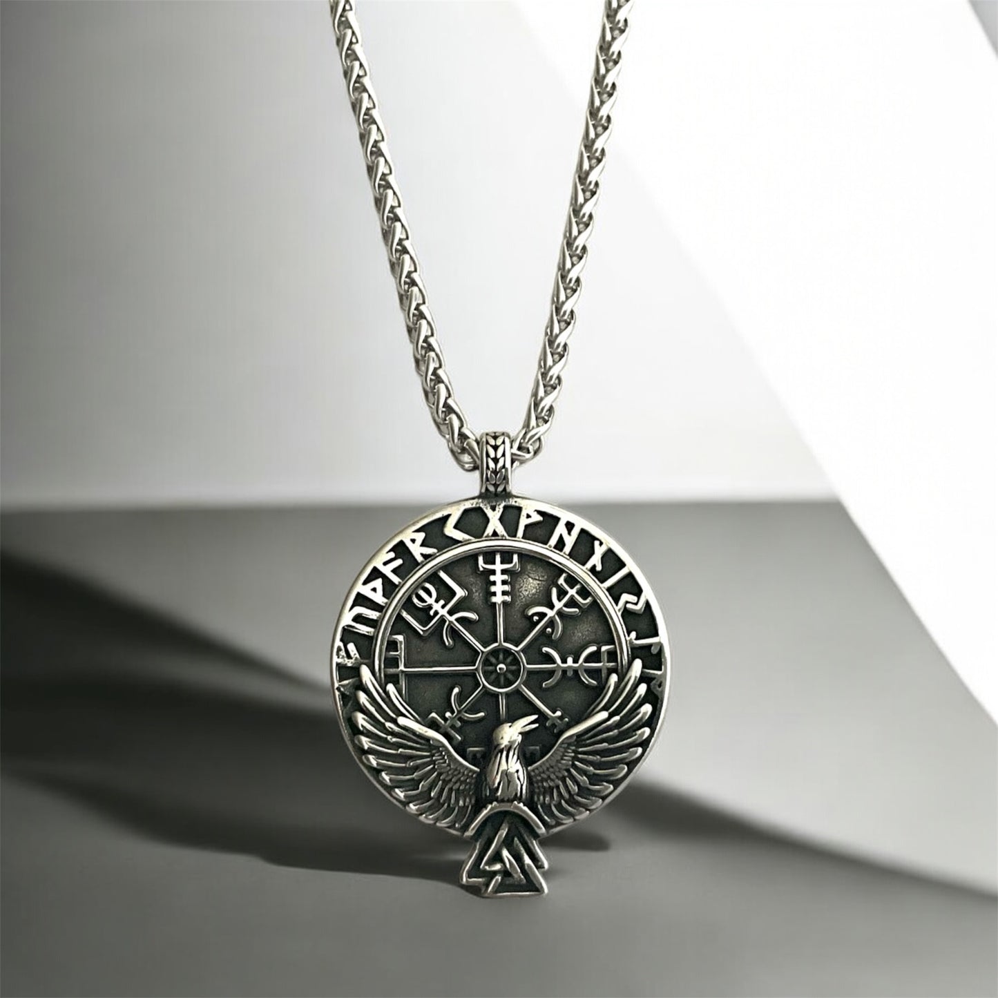 Large 316L Surgical Stainless Steel Viking Norse Viking Compass Eagle Pendant + Free Chain Necklace