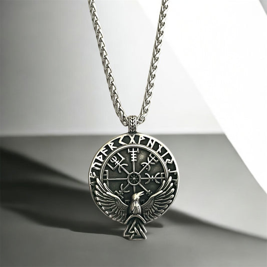 Large 316L Surgical Stainless Steel Viking Norse Viking Compass Eagle Pendant + Free Chain Necklace
