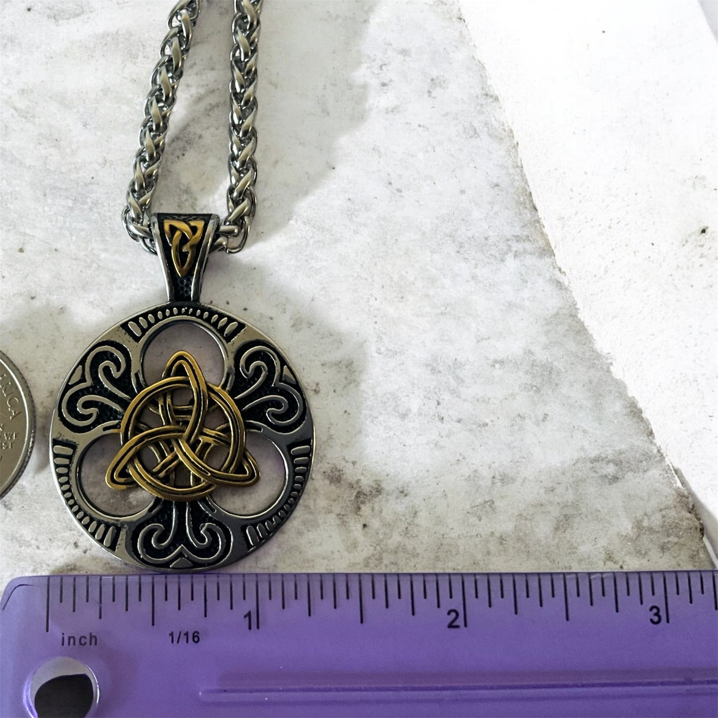 Large 316L Surgical Stainless Steel Irish Celtic Triquetra Trinity Knot Pendant + Free Chain Necklace
