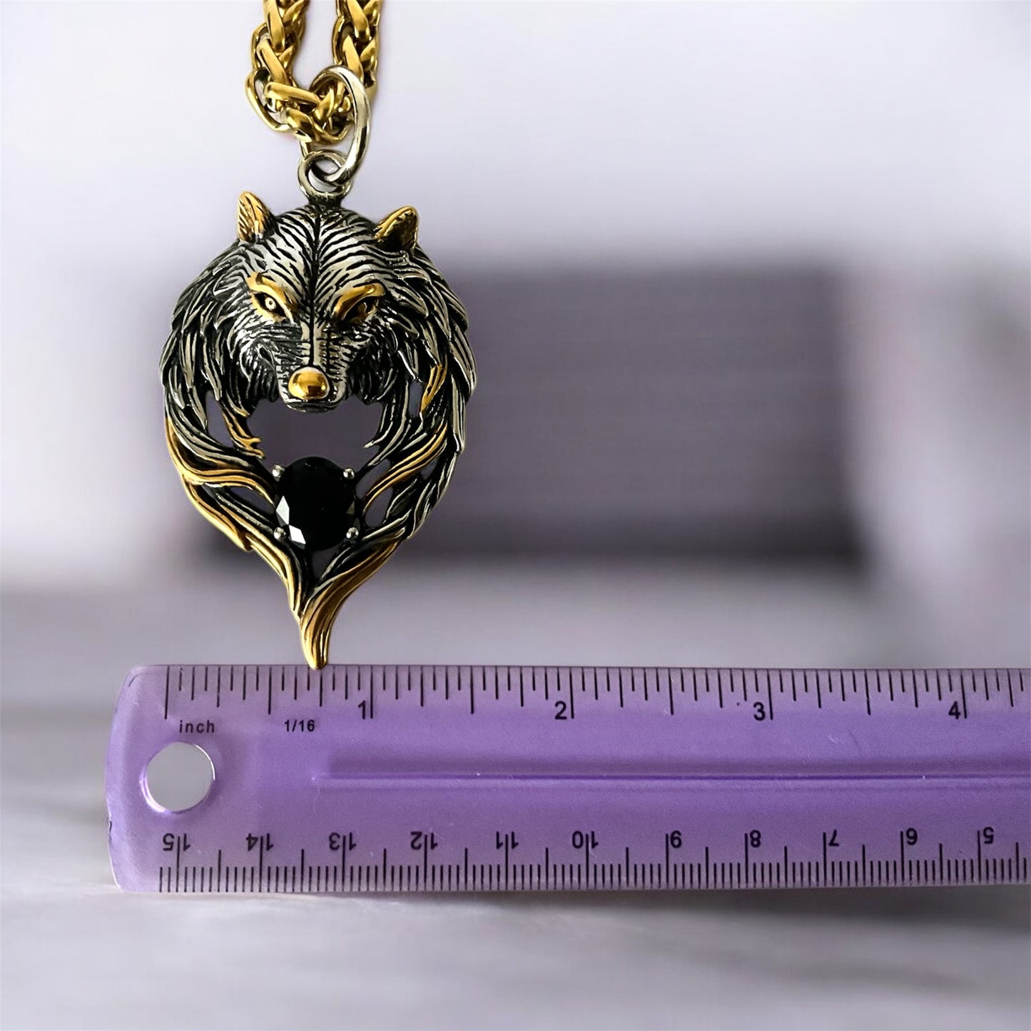 Large 316L Surgical Stainless Steel Wolf Head Pendant + Free Chain Necklace