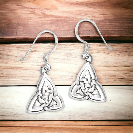 Silver Celtic Triquetra / Trinity Knot Dangle Earrings