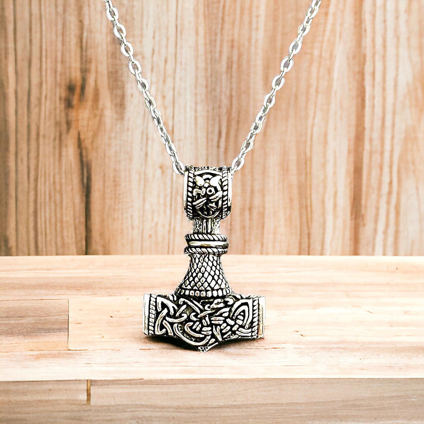 Large Handcast Double-Sided  925 Sterling Silver Norse Viking Thor's Thors Hammer Mjolnir Pendant + Free Chain