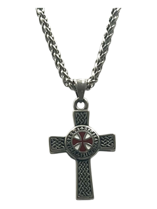 Large Double-Sided 316L Surgical Stainless Steel Crusader Knights Templar Cross Pendant + Free Chain Necklace
