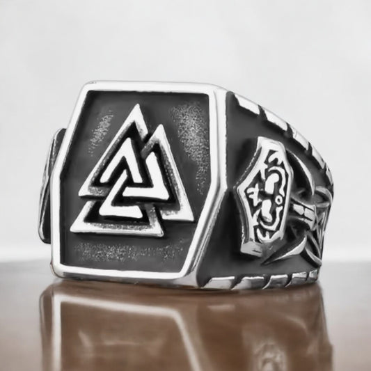 Large 316L Surgical Stainless Steel Viking Valknut Ring Size 7-13