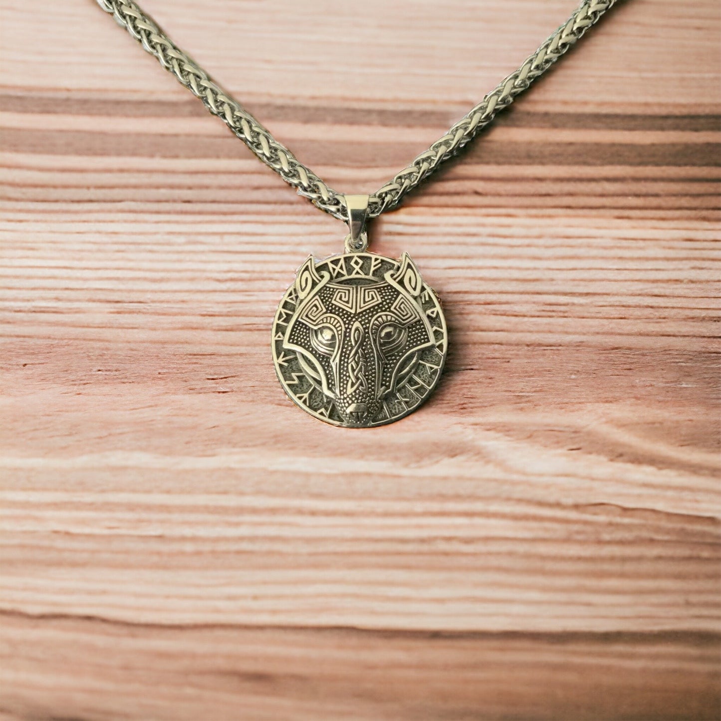 Unique Handcast 925 Sterling Silver Celtic Viking Wolf Rune Alphabet Pendant + Free Chain