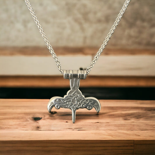 316L Surgical Stainless Steel Viking Norse Thor’s Hammer Mjolnir Pendant + Free Chain Necklace