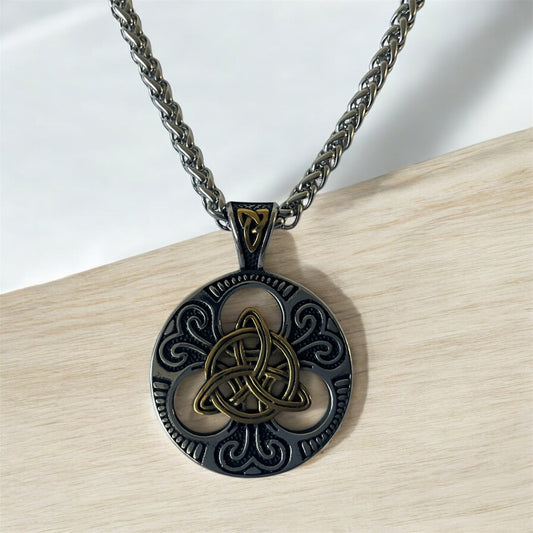 Large 316L Surgical Stainless Steel Irish Celtic Triquetra Trinity Knot Pendant + Free Chain Necklace